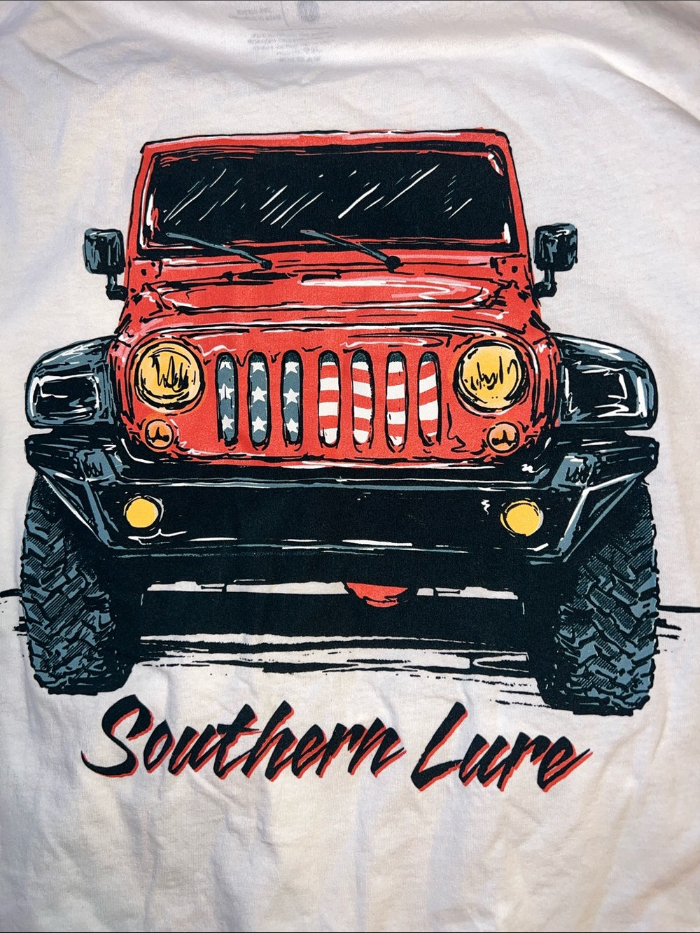Southern Lure Men’s White Pocket Tee American Flag Jeep XXL